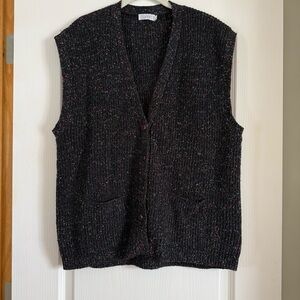 Vintage Esprit black multicolor flecked cardigan sweater vest